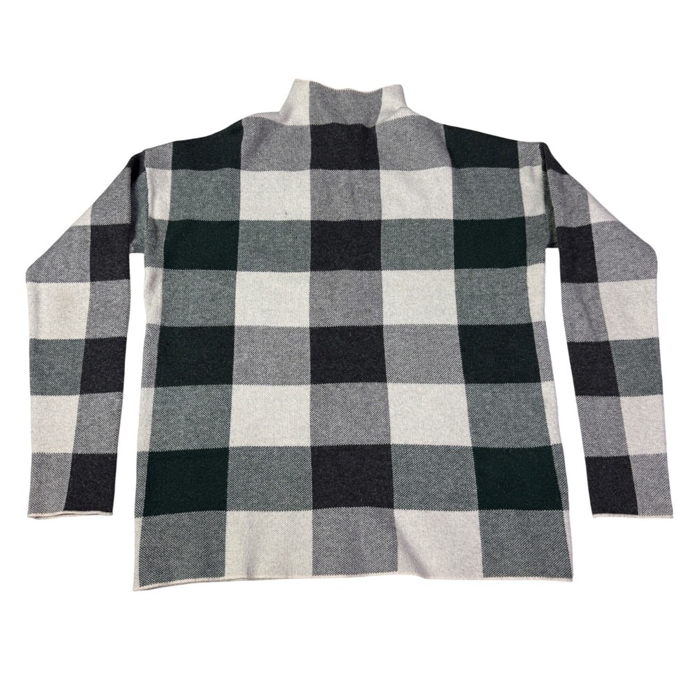 Tahari Womens XS Buffalo Plaid Mock Neck Sweater Black White Grey Knitβ Top